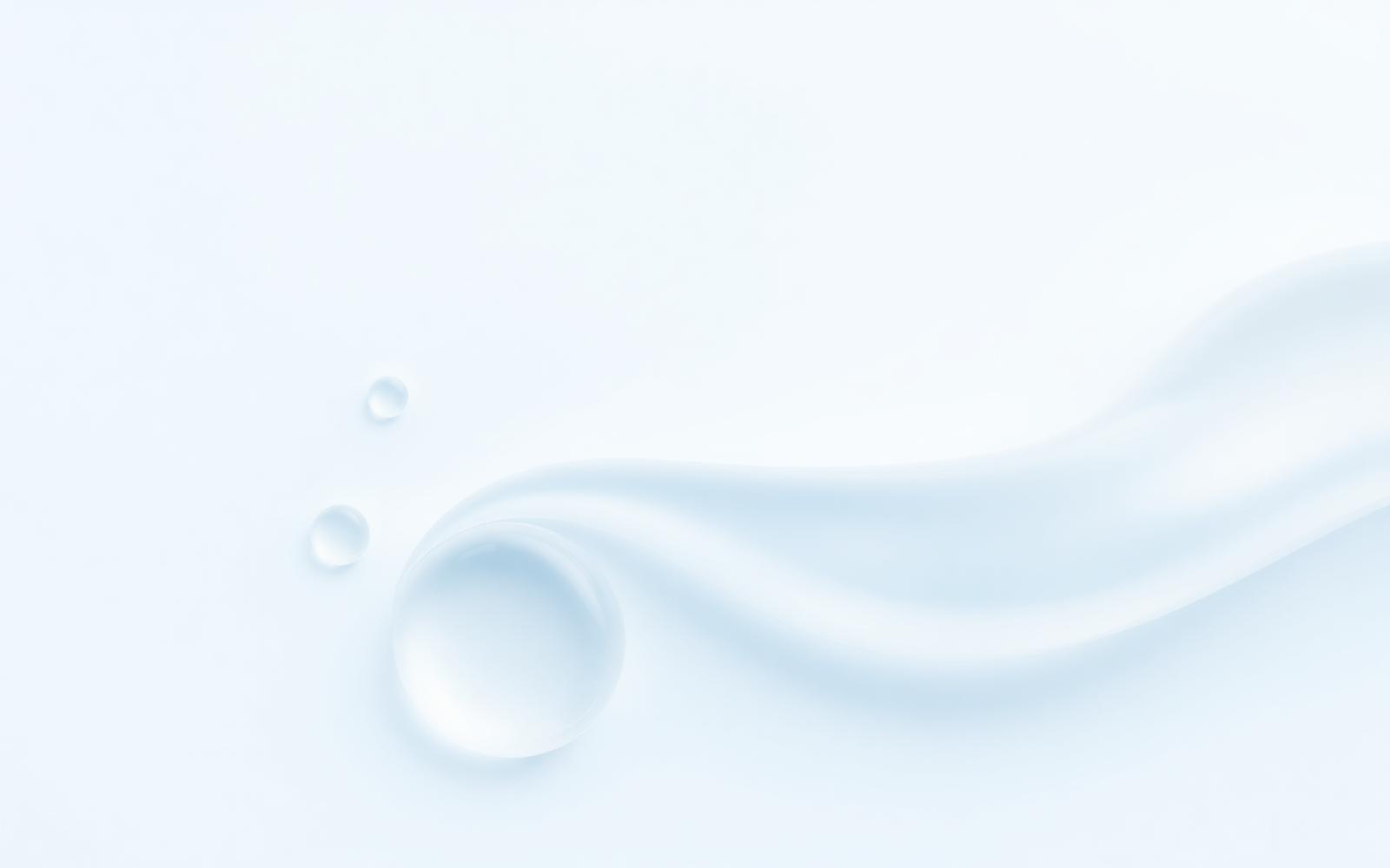 Soft translucent gel droplets and smooth curves on a pale blue background