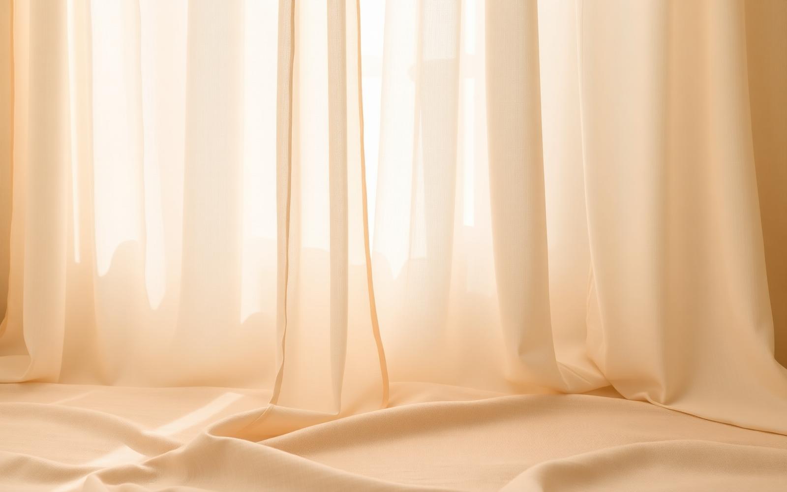 Soft morning light falling through sheer curtains onto neutral linen